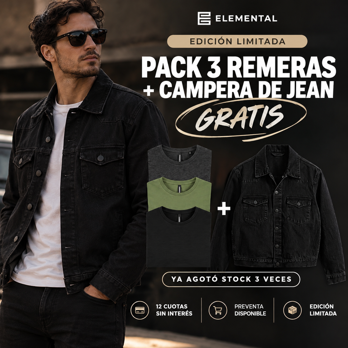 Pack Remeras + Campera de Jean