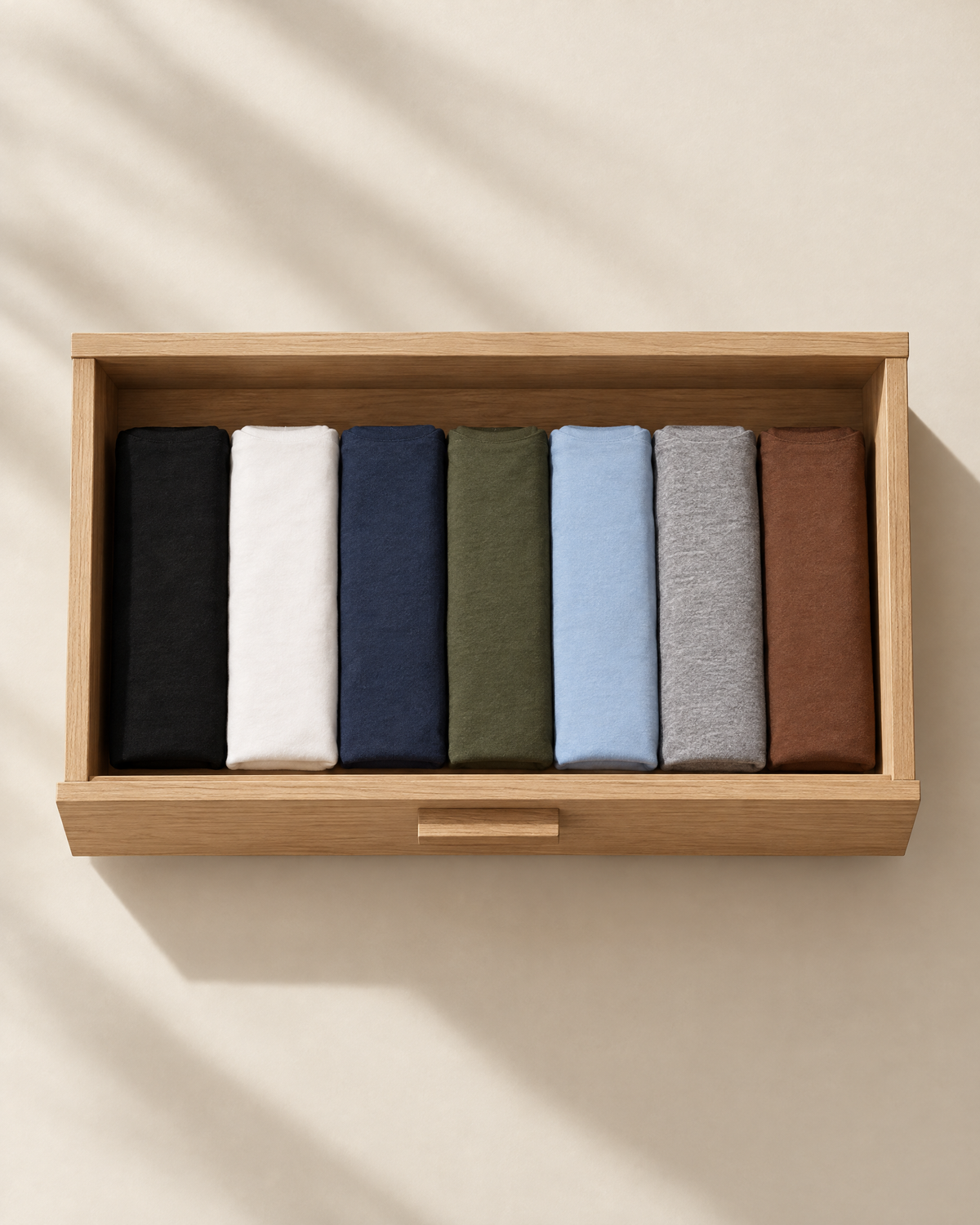 Cajón con 7 remeras dobladas por color
