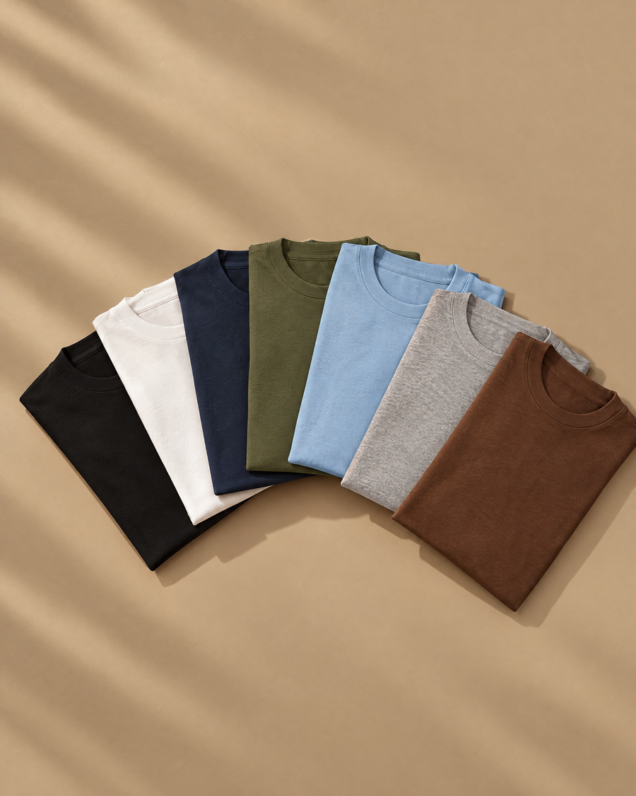 Remeras Elemental en 7 colores en abanico